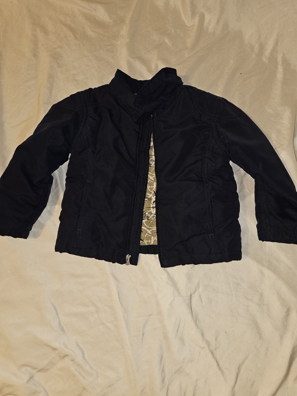 Kids Navy Bomber Jacket with Patterned Lining